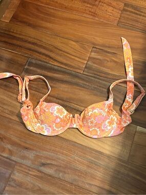Midori Brazil Floral Bikini Top S Orange Pink Retro Y2K Underwire Swim (1292)